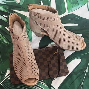 Earth Taupe Perforated Open-Toe Booties